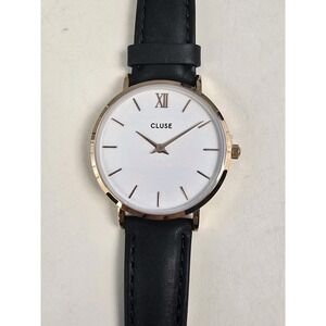 Cluse Women's‎ Minuit White Dial Black Leather Rose Gold Case Watch CL30003 NWT